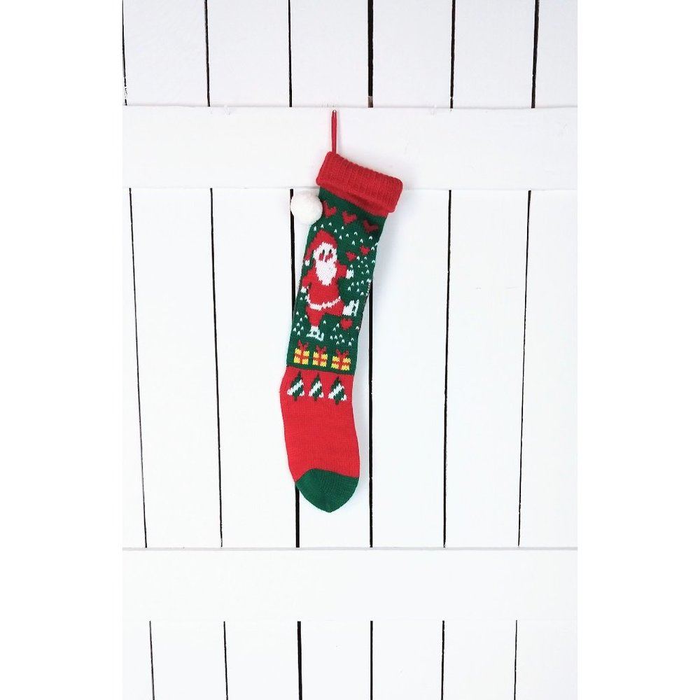 Vintage santa woven slouchy knit Santa Claus Christmas stocking